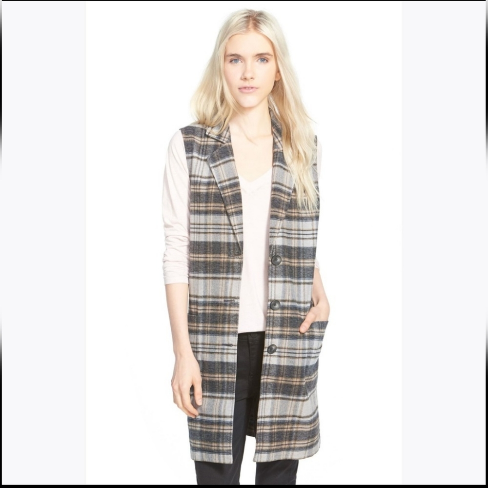 HINGE Gray Tartan Academy Plaid Flannel Cardigan Duster Dress Women's Size S